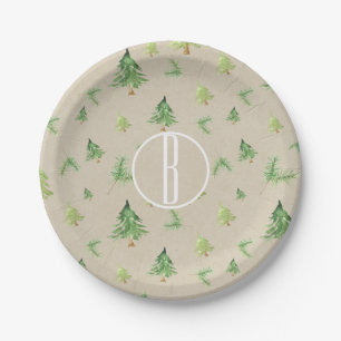 Waterverf Pine Trees Kraft Rustic Winter Wedding Papieren Bordje