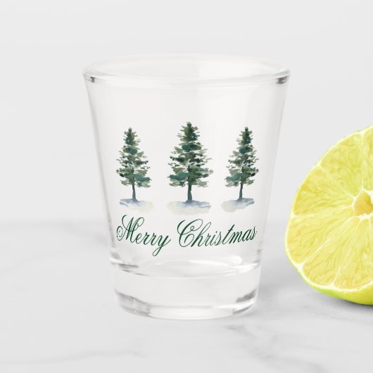 Waterverf Pine Trees Merry Kerstmis Shot Glas