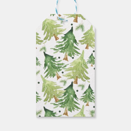 Waterverf Pine Trees Modern Rustic Monogram Kraft Cadeaulabel (Achterkant)