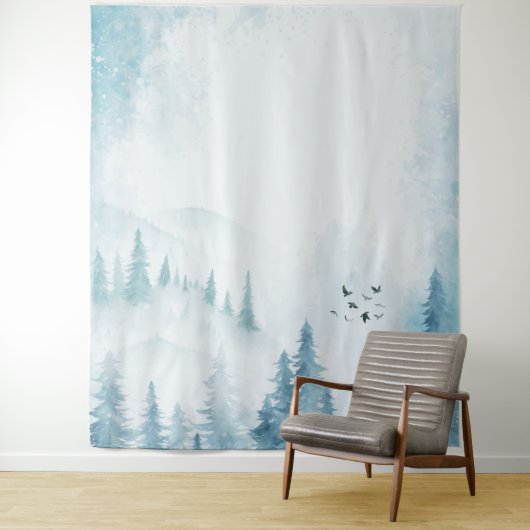 Waterverf Pine Trees Mountain Wandkleed (In situ)