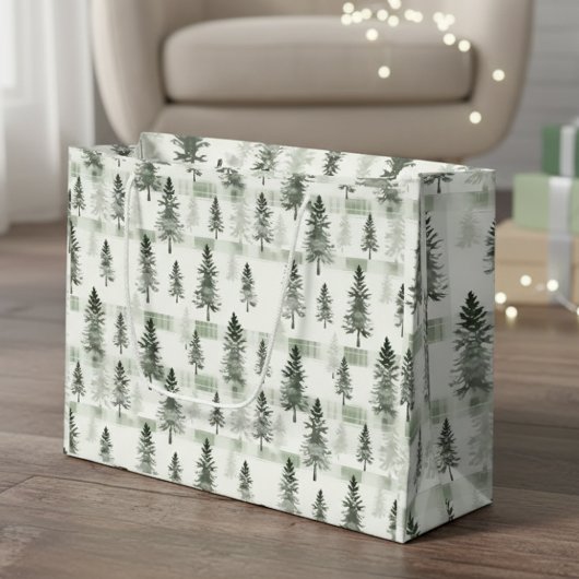 Waterverf Pine Trees Plaid Christmas Gift Bag | S Groot Cadeauzakje