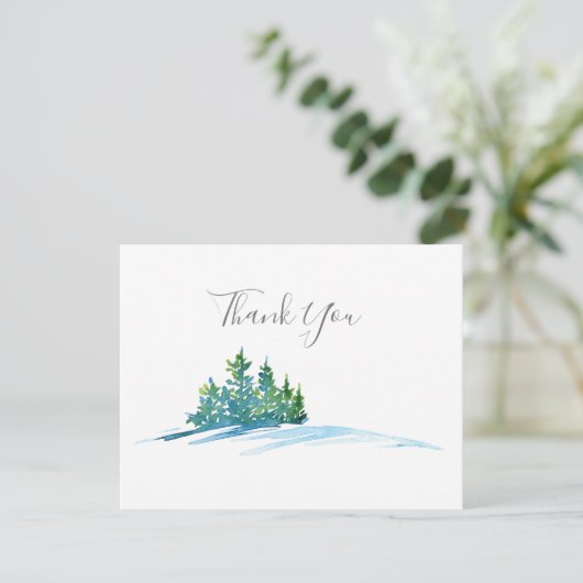 Waterverf Pine Trees Snowscape Dank je kaart (Staand voorkant)