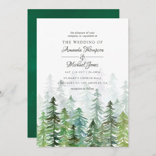 Waterverf Pine Trees Winter Wedding Kaart