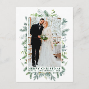 Waterverf Pine Weddenschap Foto kerstgroen Briefkaart
