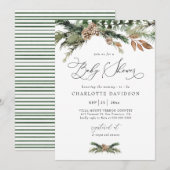 Waterverf Pine Winter Greenery Rustic Baby shower Kaart (Voorkant / Achterkant)