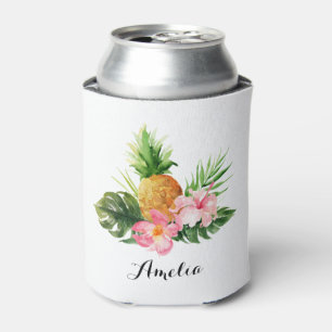 Waterverf Pineappel en Hibiscus Tropical Summer Blikjeskoeler
