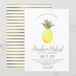 Waterverf Pineapple Pina Tropic Faux Folie Wedding Kaart