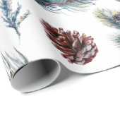 Waterverf Pinecone Sprigs Kerstmis Cadeaupapier (Rol Hoek)