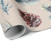 Waterverf Pinecone Sprigs Kraft Kerstmis Cadeaupapier (Rol Hoek)