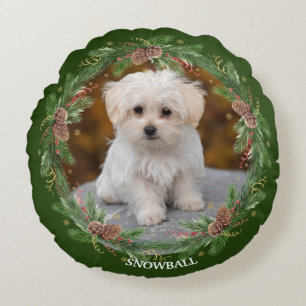Waterverf Pinecone Wreath Pet Photo Round Pillow Rond Kussen