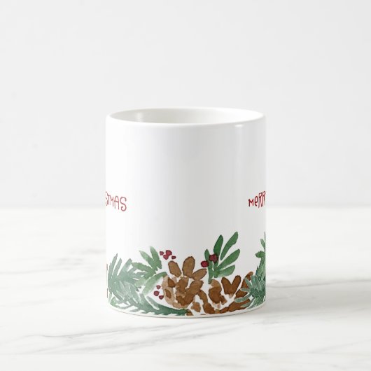 Waterverf Pinecones Border Merry Kerstmis Koffiemok (Center)