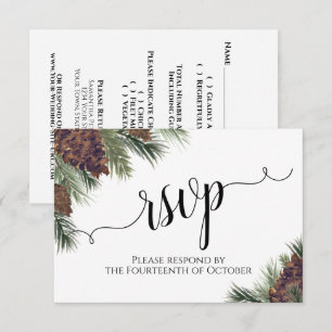 Waterverf Pinecones en Greenery Rustic Wedding RSVP Kaartje