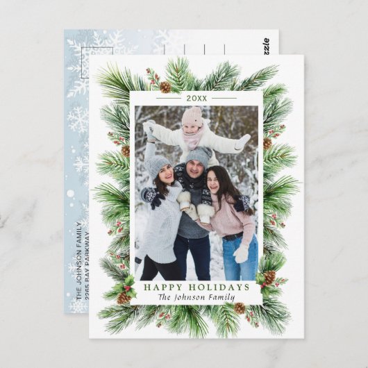 Waterverf Pines Branch-kerstfeestdag Briefkaart (Voorkant / Achterkant)