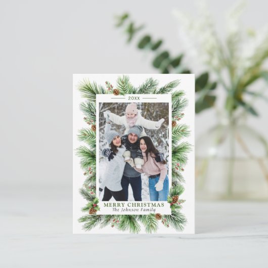 Waterverf Pines Branch-kerstfeestdag Briefkaart (Staand voorkant)