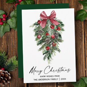 Waterverf Pines Calligrafie Inkt met kerstgroen Feestdagenkaart