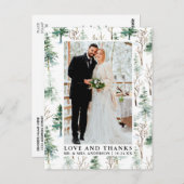 Waterverf Pines Greenery Love and Bedankt Wedding Briefkaart (Voorkant / Achterkant)