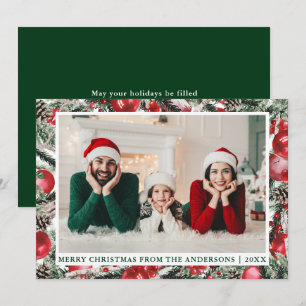 Waterverf Pines Ornaments Feestdagenkaart