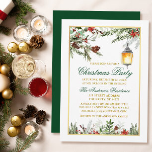 Waterverf Pines Poinsettia Gold kerstparty Kaart