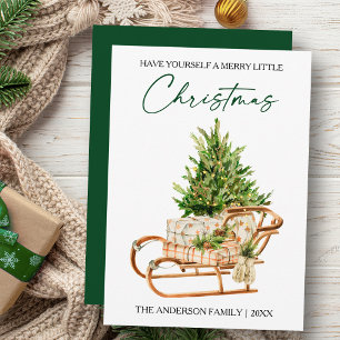 Waterverf Pines Sleigh Calligraphy Inktscript Feestdagenkaart