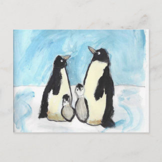 Waterverf pinguïn kinder kunst briefkaart