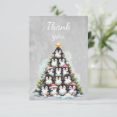 Waterverf Pinguïns Kerstboom Bedankkaart (Staand voorkant)