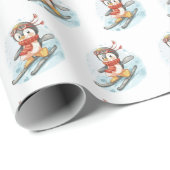 Waterverf pinguïns skiën op sneeuw cadeaupapier (Rol Hoek)