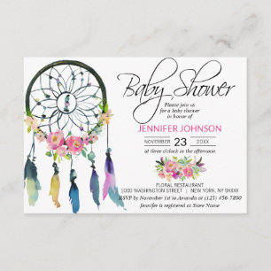 Waterverf Pink Boho Dreamcatcher Baby shower Kaart
