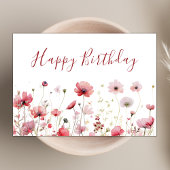 Waterverf Pink Boho Wildflower Happy Birthday Kaart