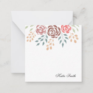 Waterverf Pink Burgundy Red Floral en Greenery Notitiekaartje