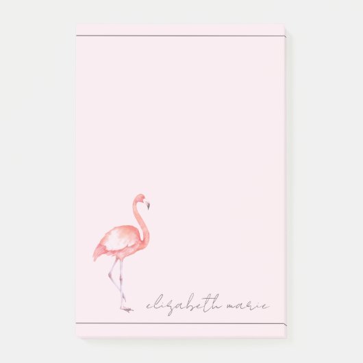 Waterverf Pink Flamingo gepersonaliseerd Post-it® Notes (Voorkant)