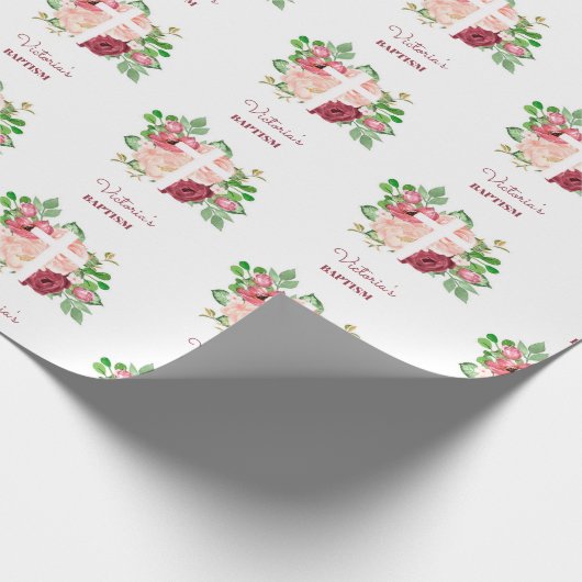 Waterverf Pink Floral Baptisme Cadeaupapier (Hoek)