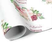 Waterverf Pink Floral Baptisme Cadeaupapier (Rol Hoek)