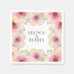 Waterverf Pink Floral Brunch & Bubble Servet