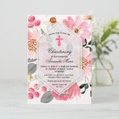 Waterverf Pink Floral Christening Kaart (Staand voorkant)