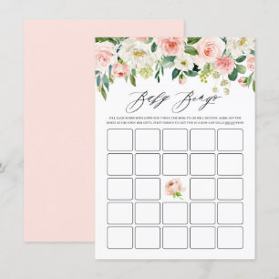 Waterverf Pink Floral Garland Baby shower Bingo Informatiekaartje