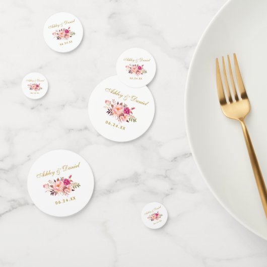 Waterverf Pink Floral Gold Wedding Confetti (Groep)