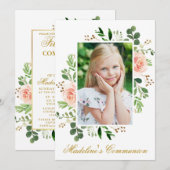 Waterverf Pink Floral Greenery Fotocommunie Kaart (Voorkant / Achterkant)