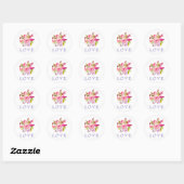 Waterverf PInk Floral LOVE Wedding Ronde Sticker (Vel)