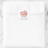 Waterverf PInk Floral LOVE Wedding Ronde Sticker (Tas)