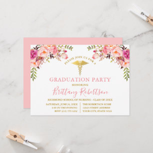 Waterverf Pink Floral Medical Graduation Party Kaart