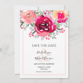 Waterverf Pink Floral Save the Date (Voorkant)