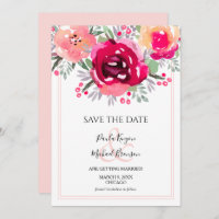 Waterverf Pink Floral Save the Date