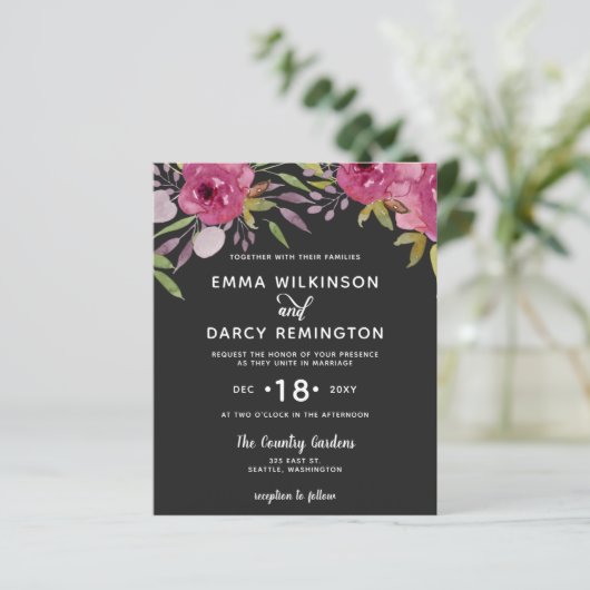 Waterverf Pink Floral Weddenschap (Staand voorkant)