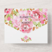 Waterverf Pink Floral Wedding All In One Uitnodiging (Achterkant)