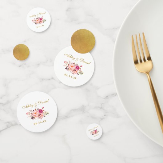 Waterverf Pink Floral Wedding Gold Confetti (Groep)