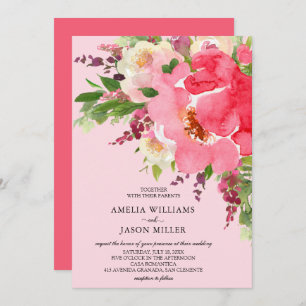 Waterverf Pink Floral Wedding Invitations