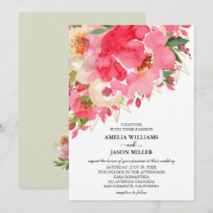Waterverf Pink Floral Wedding Invitations