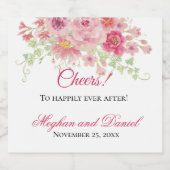 Waterverf Pink Floral Wedding Sparkling Wijnetiket (Enkel label)