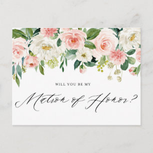 Waterverf Pink Florals Matron of Honor Voorstel Uitnodiging Briefkaart
