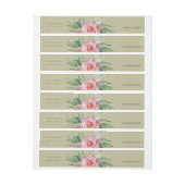 WATERVERF PINK FLOWER GREEN FOLIAGE MONOGRAM ADRESLABEL WIKKEL (Vel)